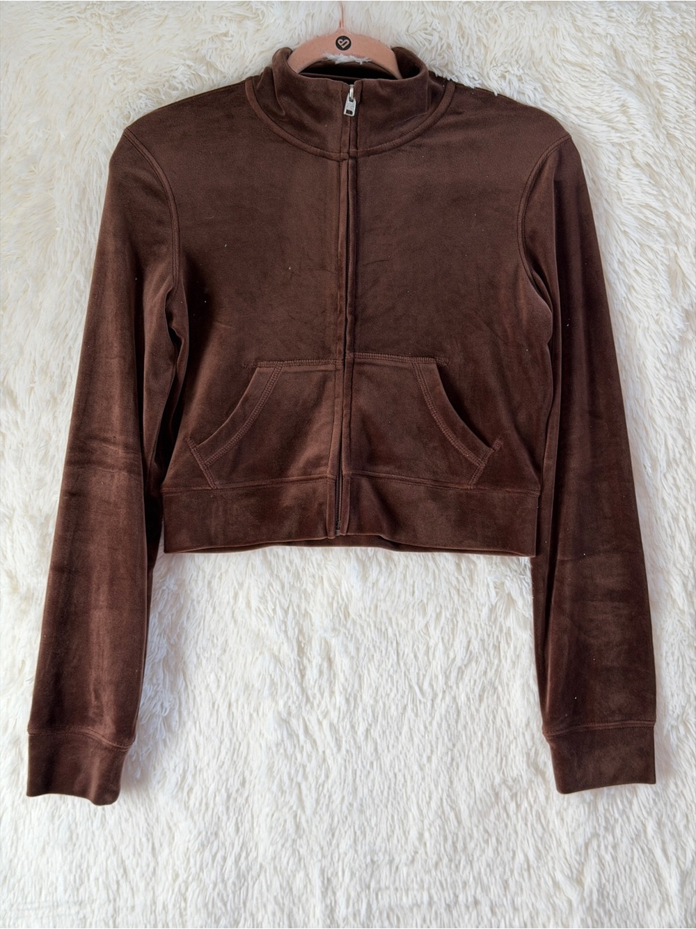 Hollister Womens Velour Crop Zip-Up Sweater XS Chocolate Brown Preppy Y2K Style